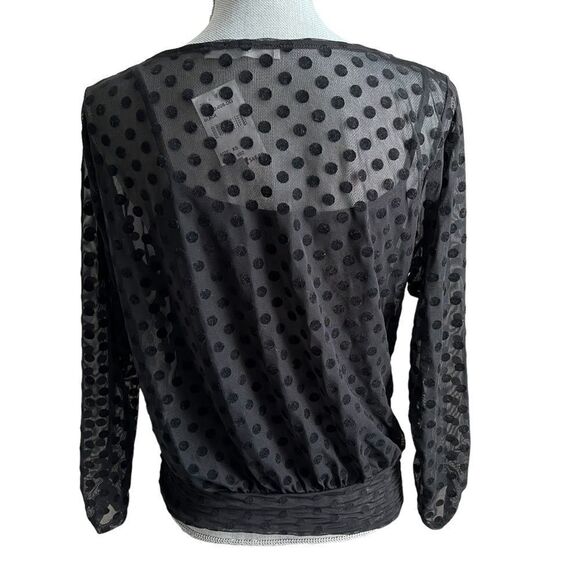 Stitch Fix Lush Top Womens XS Black Polka Dot Mesh Long Sleeve Cami NWT - Picture 2 of 5